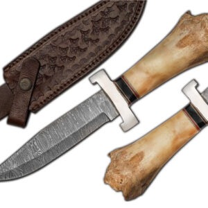 Handmade Damascus Bowie Exotic Camel Bone With Brass Spicer Handle