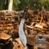 Custom Handmade Kukri Knife Damascus Steel Horn &Wood Handle With Scabbard 16.5"